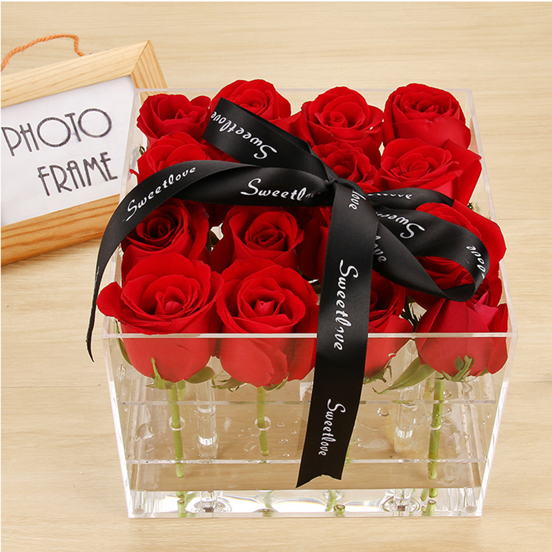 16 Square Transparent Waterproof Acrylic Rose Box with Lid