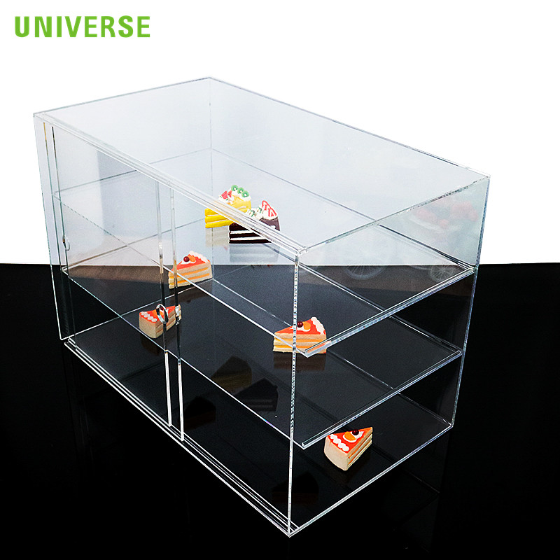 Three layer transparent dustproof rectangular acrylic cake storage display cabinet