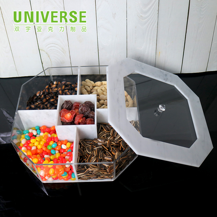 Five Grid Transparent Dust-proof Moisture-proof Polygonal Acrylic Candy Food Box with Cover