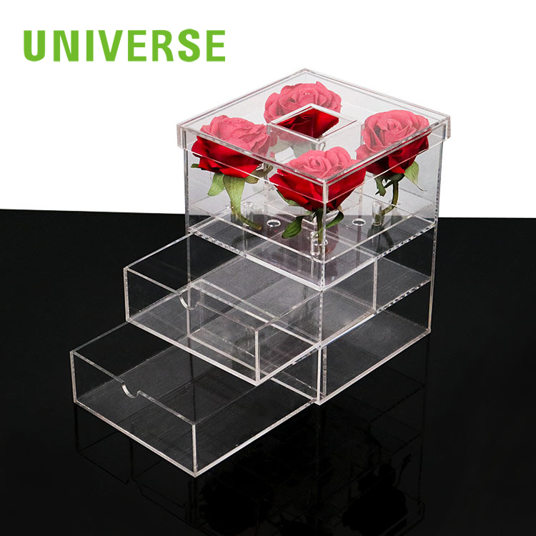 Transparent Waterproof Acrylic Rose Box with Drawer